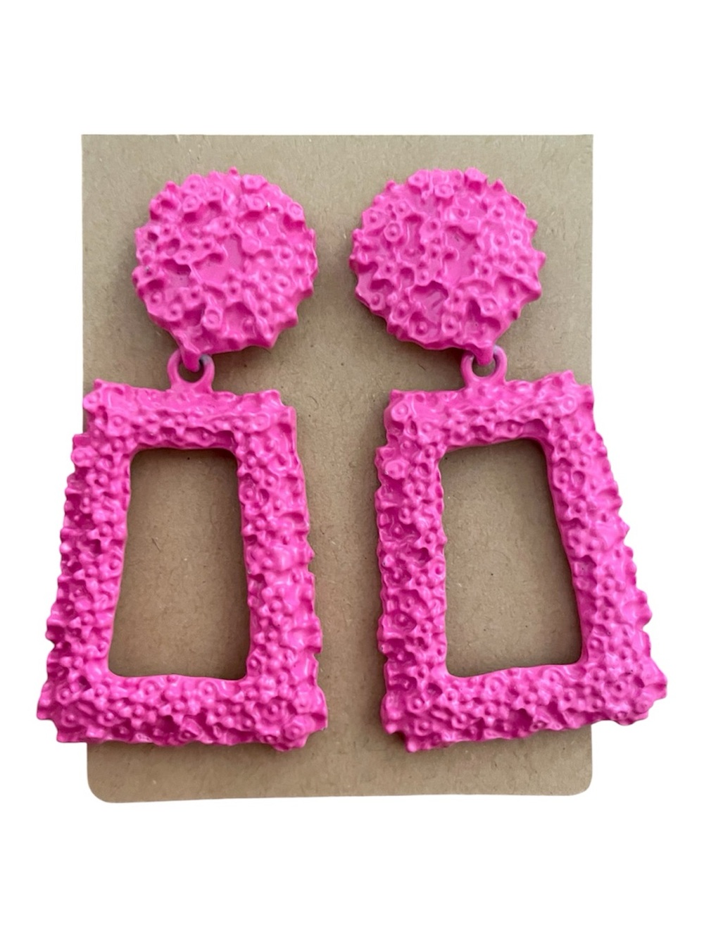 💥 Hot Pink Textured Geometric Statement Dangle Earrings